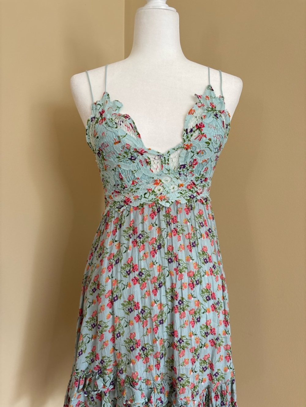 Free People Mint Floral Smocked Mini Dress
